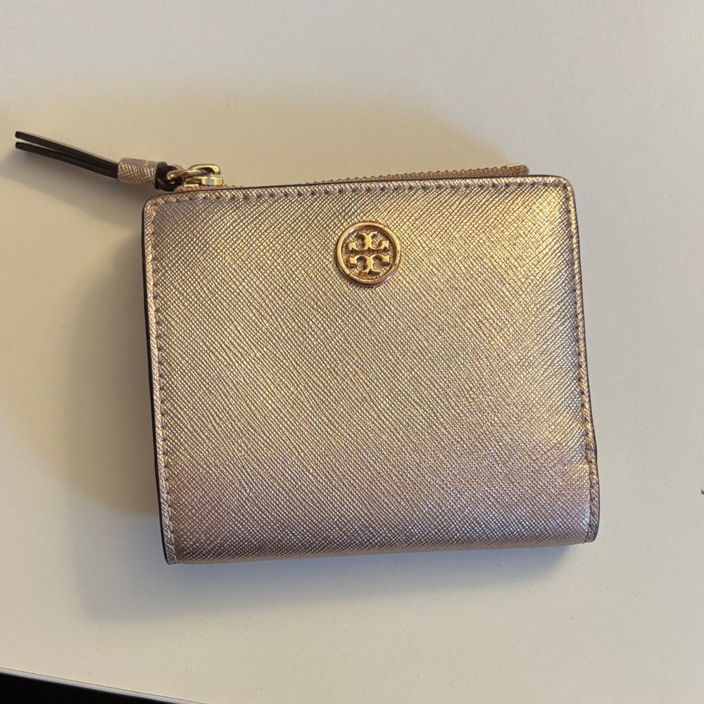 Tory Burch Rose Gold Metallic Zip Around Wallet